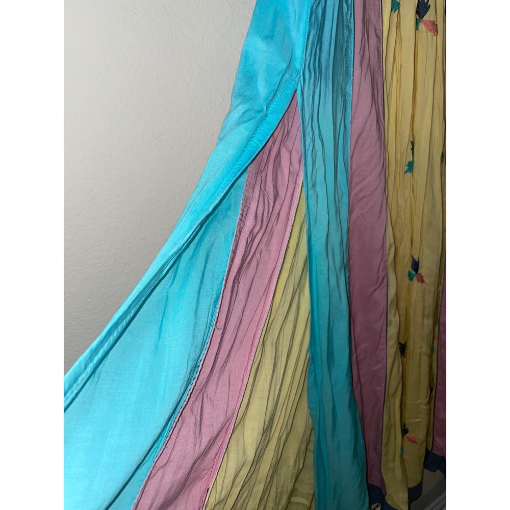Vintage Cotton Embroidery Color Block Hippie Festival Boho Dress - Picture 3 of 9